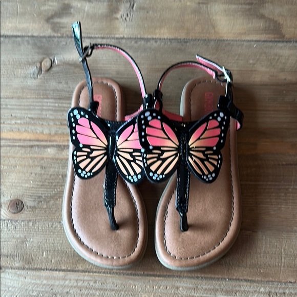 Gymboree Pink and Black Butterfly Flip Flops - Picture 1 of 4